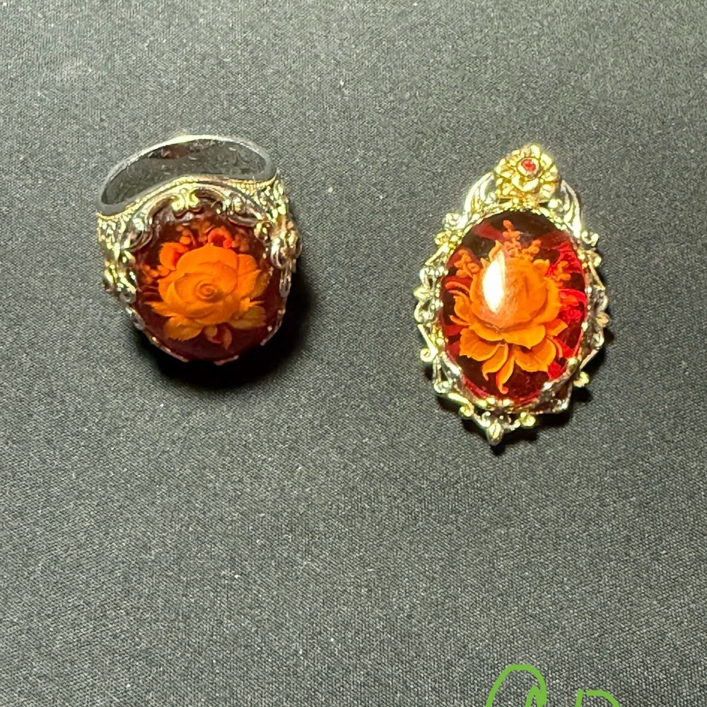 PRICE FIRM • NWOT Gems En Vogue rose ring pendant 925 sterling amber citrine